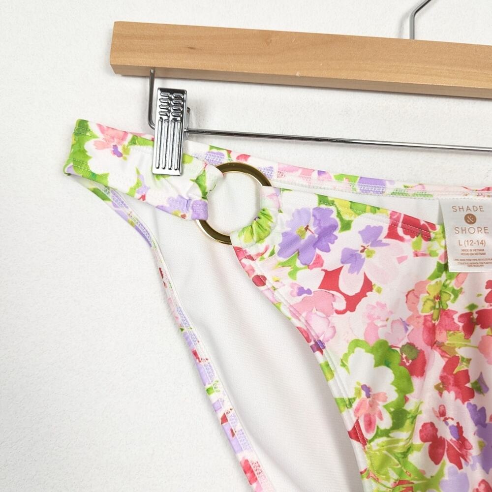 Shade & Shore Pink Multicolor Floral Ring Swim Bottom Size L - Picture 3 of 7